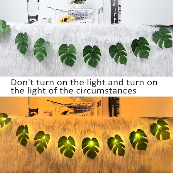 20 LED Monstera Blad Ljusslingor, Tropiska Konstgjorda Rottingpalmblad Vägg Hängande Vinblad, Sommardekoration för Utomhus Inomhus Hawaiian Luau