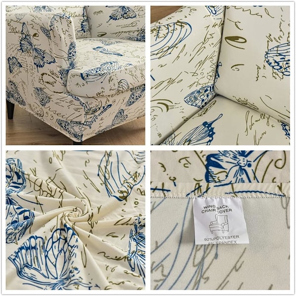 Stretch Wingback fåtöljöverdrag 2 delar fåtöljöverdrag med T-kuddeöverdrag, tryckt halkfri fåtöljöverdrag, för vardagsrum, hotell, sovrum