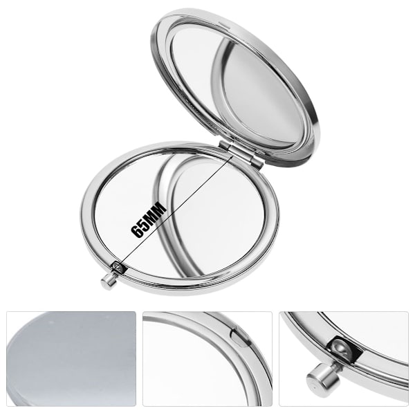 Resespegel för smink, kompakt spegel, handhållen, dubbelsidig, bärbar fickspegel - silver