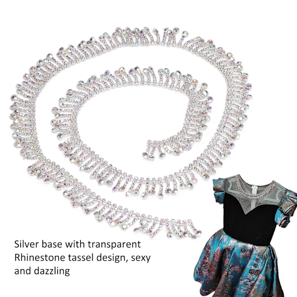 Rhinestone Tassel Chain Rund Form 2,2 cm Bredd Mode Tassel Design Godtycklig Klippning Plaggsmycke DekorSilver Botten AB Färg Borr
