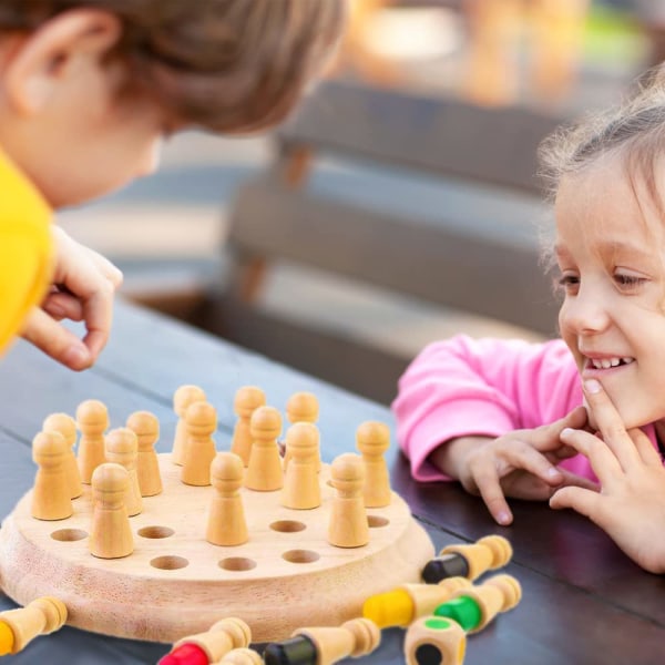 Montessori-leksak för åldrarna 4 och uppåt, inlärningsleksak för minnesschack, brädspel i trä, minnesspel, förbättrar minne och färguppfattning, födelsedagspresenter för