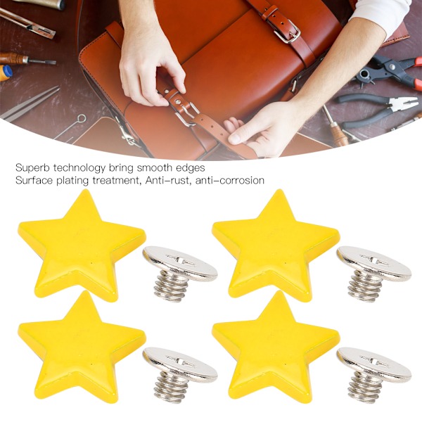 50 set stjärnrivetskruv zinklegering väskor kläder skor bälten DIY platt knapp 12mm gul