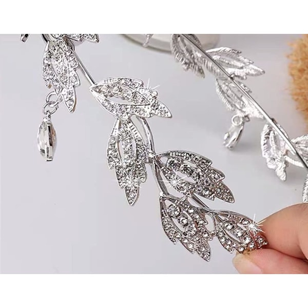 Brudhårband med pärlor för bröllop och förlovning, utsökt bladkristalltiara med strass, hårt legeringsmaterial, rostskydd
