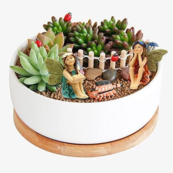 Fairy Garden Tillbehör Utomhus Inomhus, 6 st Miniatyr Feer Figurer för Krukväxter och Mini Trädgårdsgräs Dekorationer