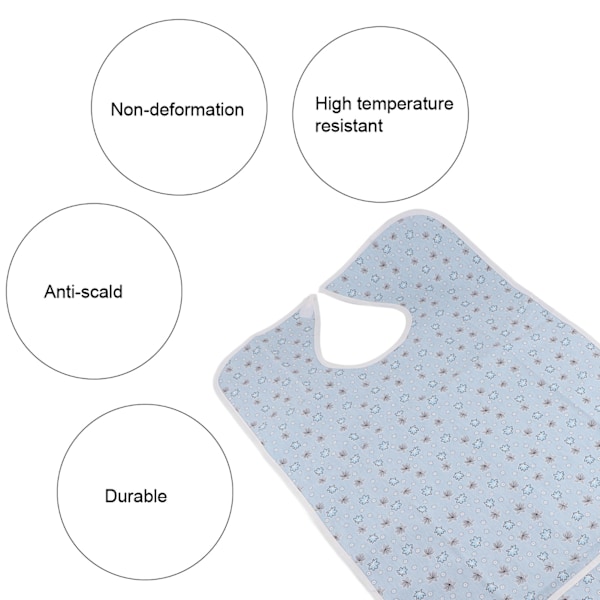Vattentät haklapp för vuxna och äldre i PVC, matningsförkläde, hjälpmedel för funktionshindrade vid måltider, skydd (JRK-211PVC L) Blå med blommor