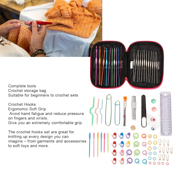 100 st Virknålar Set Virkningskit med Förvaringsväska Ergonomiska Virknålar DIY Handstickning Hantverk Konstverktyg för Nybörjare