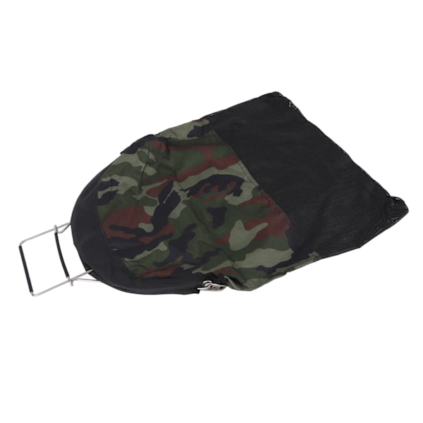 Fiske Nätväska Mesh Väska Rostfritt Stål Fjäder Nylon Kamouflage Fällbar Stor Kapacitet Hållbar Oxford Tyg Enhandsmanövrering för Fiske Dykning