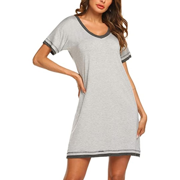 Nattlinnen för kvinnor, kortärmad nattskjorta Sovskjorta Bekväm grey L