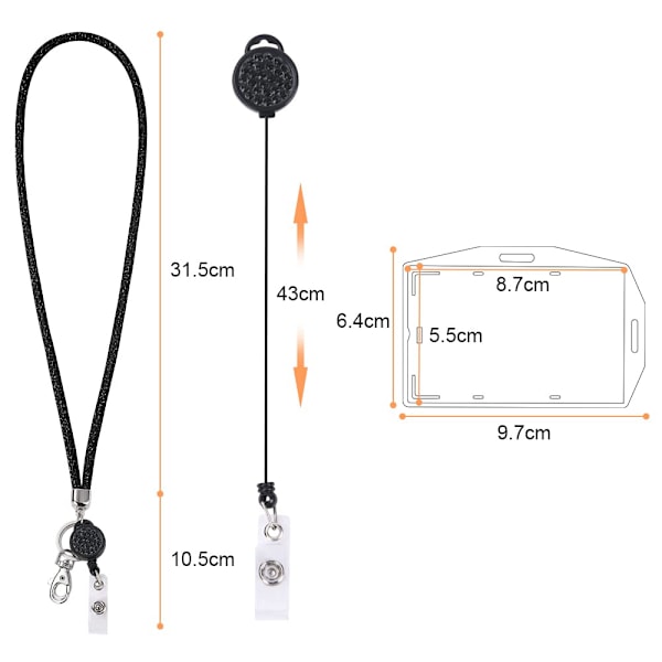 Lanyard med korthållare, kristallhalsband med transparent ID-korthållare, ID-korthållarbricka för nyckelring och ID