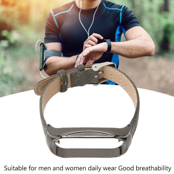 Justerbart andningsbart smartklockarmband i tyg, ersättningsarmband för Mi Band 7, grått tyg, svart fodral