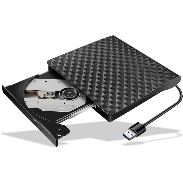 Extern DVD-enhet, USB 3.0 CD/DVD +/DVD-spelare bärbar, Disk CD ROM-brännare lämplig för bärbar dator stationär dator