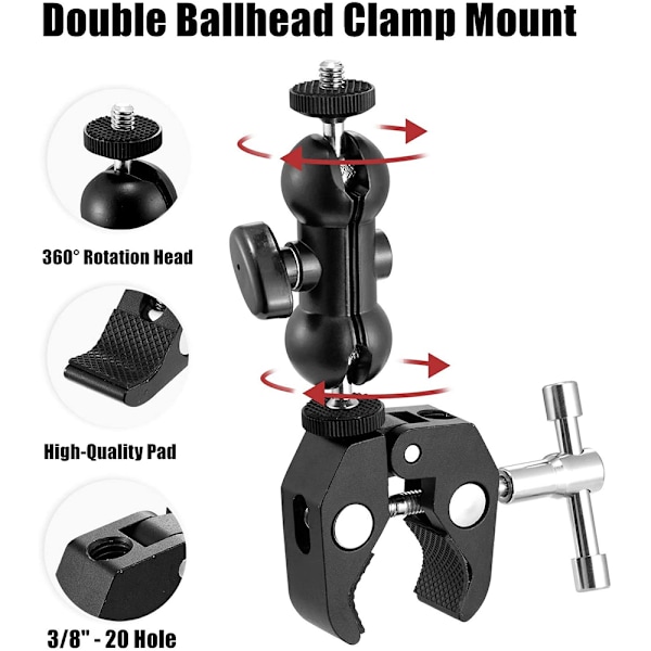 Kullederarm Super Clamp Mount Multifunktions Dubbel Kulledapter