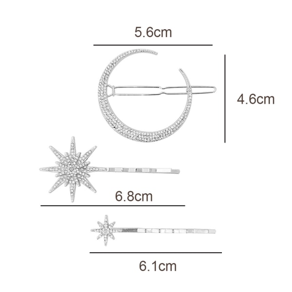 Moon Star Hexagram Crystal Hårklämmor Set Dam Dekorativt hår
