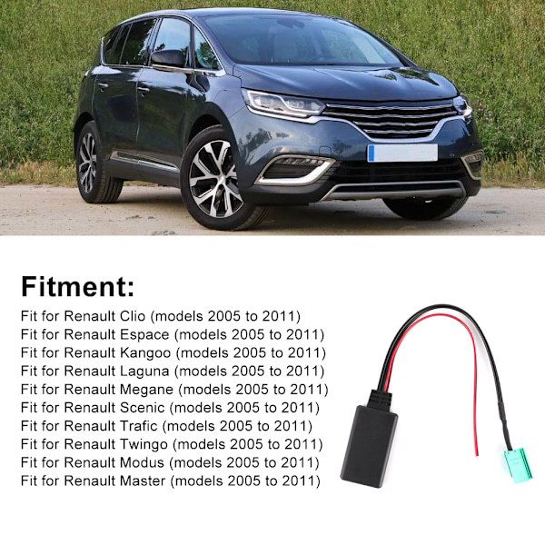 6-polig Stereo Bluetooth-modul Bilkabeladapter Passar för Renault Clio Espace Laguna