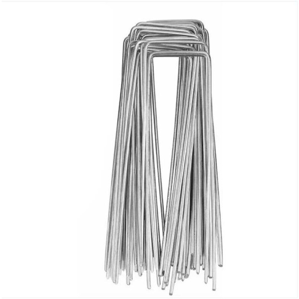Set med 50 st fästpinnar, tältpinnar, markfästpinnar, 3 mm 15 cm långt stål, silver