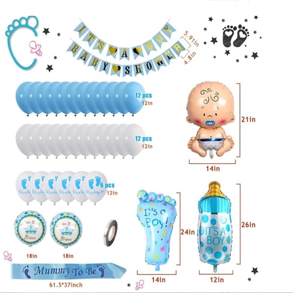 Baby shower dekoration pojke, baby shower dekoration pojke med baby shower pojke set, blå dekoration baby shower pojke ballonger, Its a Boy banner,
