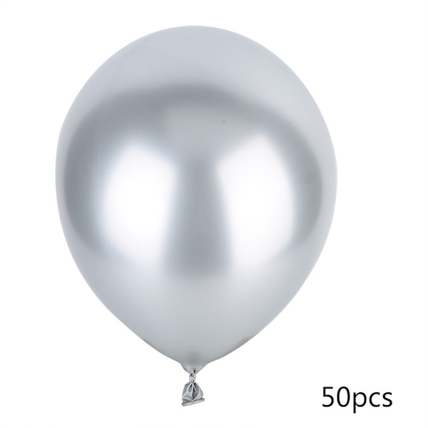 50 st 12\" Metallic Chrome Färgglada Latexballonger Pärlor Metall Guld Dekoration (Silver)
