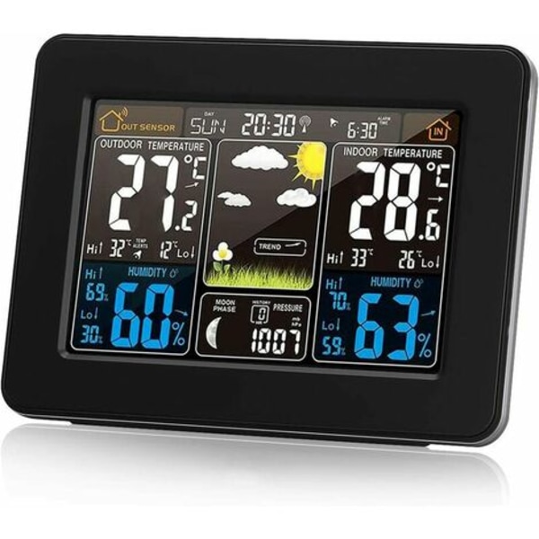 Precision Weather Observer, trådlös färgväderstation med fullfärg LCD-skärm, anpassade varningar och atomur med automatisk inställning, din personliga