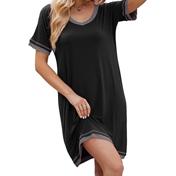Nattlinnen för kvinnor, kortärmad nattskjorta Sovskjorta Bekväm black XL
