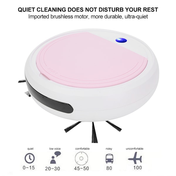 4-i-1 Smart Soptrobot med Stark Sugkraft, Dammsugning, Hemstädning, UV-Rengöring, Rosa