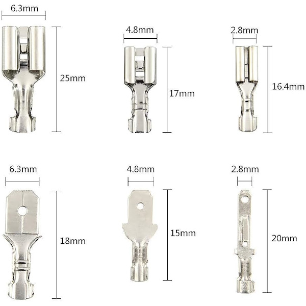 270 st elektriska ledningskontakter hane hona spade ledningskontakter crimp terminalblock med isoleringshylsasats 2,8 mm 4,8 mm 6,3 mm