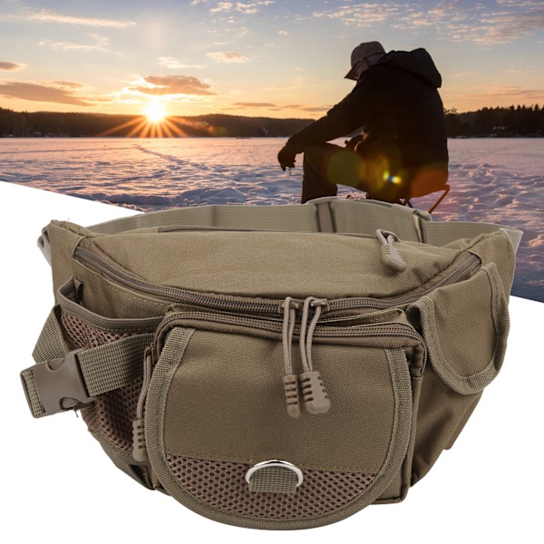 Fiskeväska Bärbar Polyester Förvaringsväska Bumbag Justerbar för Utomhusvandring KlättringKhaki
