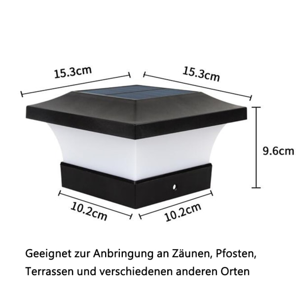 Hem solcellsstolpsljus, sollampa utomhus solstängselstolpslampa solpelarlampa landskapslampa IP65 vattentät för trästolpar, plattform,