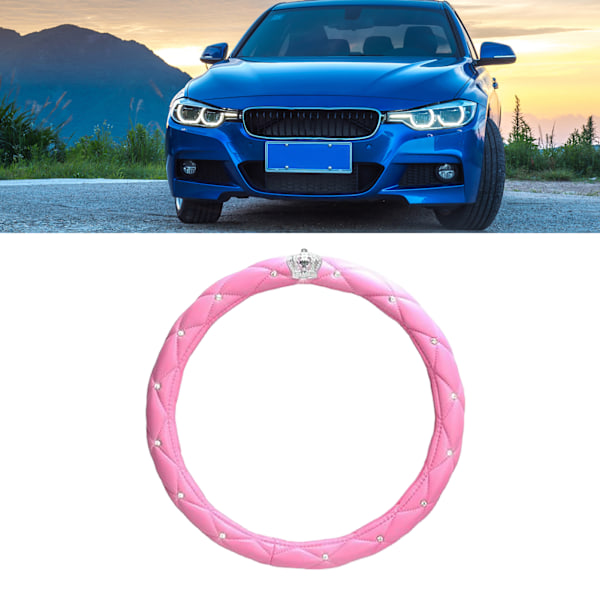 Rattmuff för Kvinnor Söt Universal Antislip Pu Läder Strass Bil Rattmuff Rosa