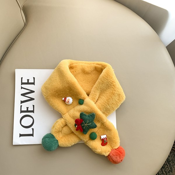 Jul vinter tecknad plysch varm hudvänlig halsduk för barn yellow