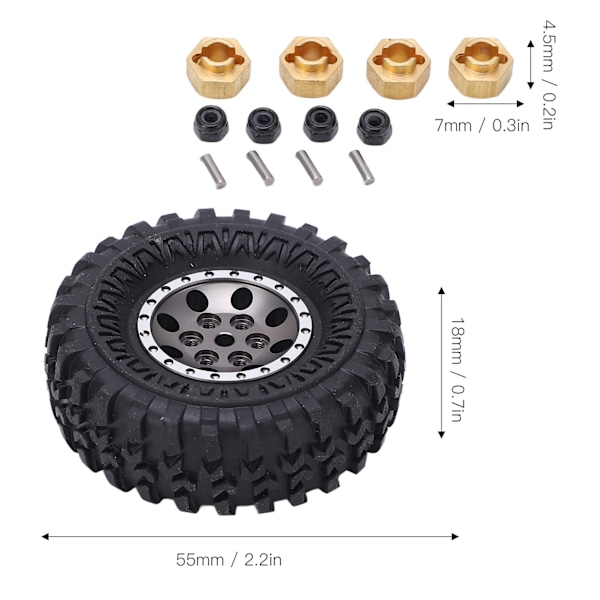 4 st 55 mm RC-gummidäck i aluminiumlegering med fälgar i mässing för Axial SCX24 1/24 RC-bil i titanfärg