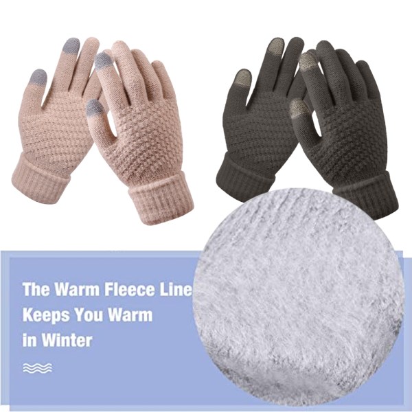 Vinter pekskärmshandskar Varm fleecefodrade stickade handskar Elastisk manschett Vinter texthandskar Beige+coffee brown
