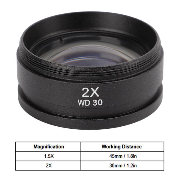 Auxiliärt Objektivlins för Zoom Stereo Mikroskop Gängat 48mm för Trinokulärt Mikroskop 2X