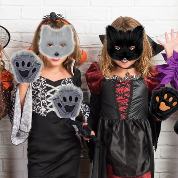 Simuleringsdjur Mask Handskar Plysch Djursvans Handgjorda Cosplay Rekvisita Halloween Tillbehör