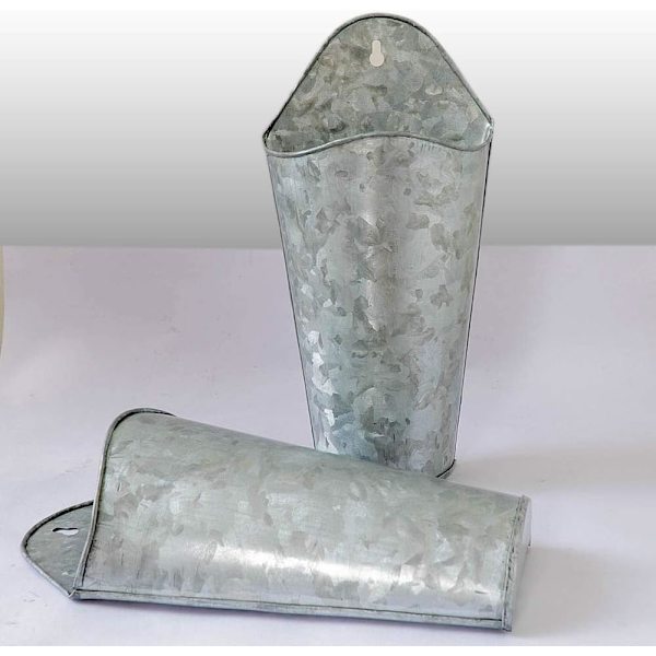 Rustik väggkruka i galvaniserad metall, väggdekoration, väggvas för inomhus- eller utomhusväxter eller blommor, levereras med 2-pack.