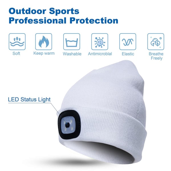 Unisex uppladdningsbar LED pannlampa hatt, varm stickad mössa för vintern