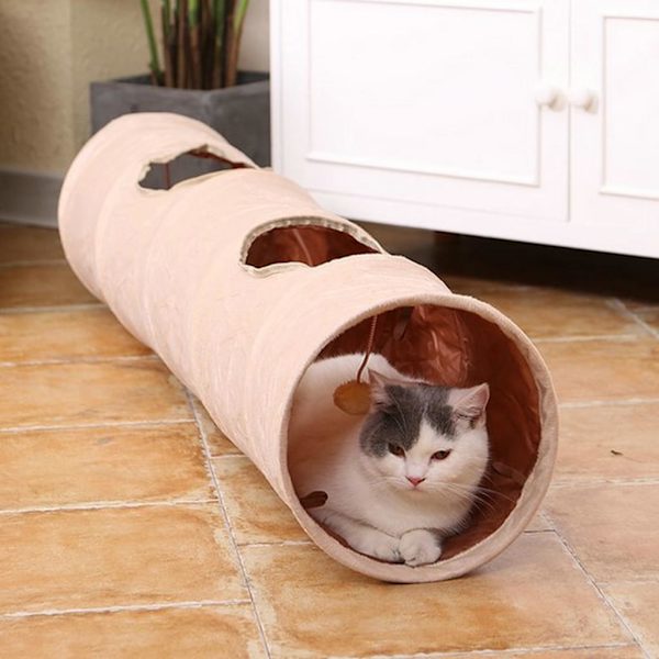 Hopfällbar kattunnel prasslande tunnel lektunnel 120cm katt leksakstunnel med plyschboll