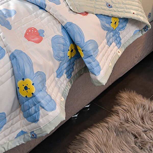 100% Bomull Muslin Mikrofiber Queen Lakan, Lättviktig Mjuk Filt som Andas för Luftkonditionerade Rum på Sommaren, Gul Blommig Design för Sovrum