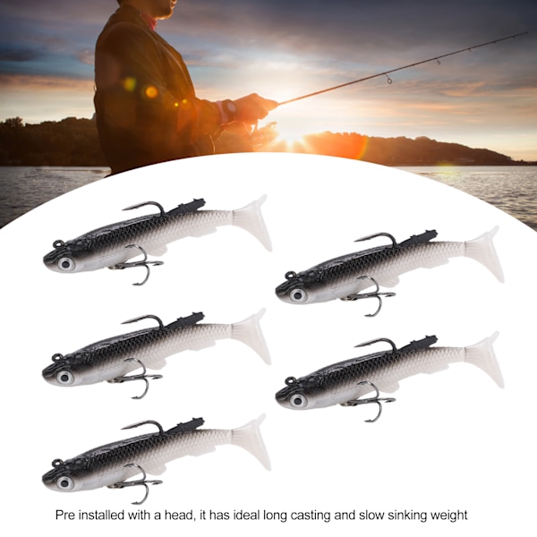 5 st mjuka sjunkande swimbaits med T-svans, mjuk PVC-bas, bete för havsfiske och sötvattensfiske