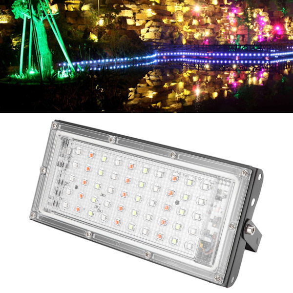 RGB-strålkastare IP66 Vattentät Hög Ljusstyrka AC 220V 50W Utomhus Färgglad Strålkastare med Fjärrkontroll