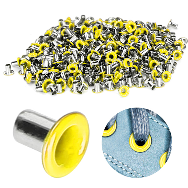 500 st mässingsöljetter 2 mm innerhål färgglada öljetter kit för kläder skor väska DIY hantverk gul