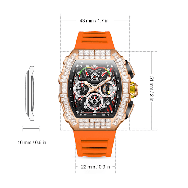 Analog Quartz Armbandsur 30m Vattentät Silikonrem Multifunktionell Quartzklocka för Män Rosorange