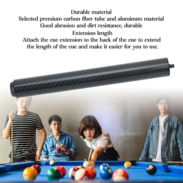 Pool Cue Extension med Bumper Carbon Fiber Billiard Pool Cue Extension med förvaringsväska för utomhusbiljard Svart 12 tum