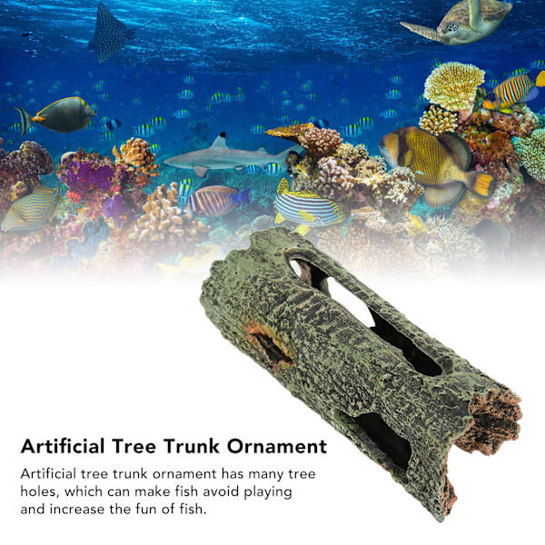 Akvarium Trädstam Ornament Simulering Artificiell Akvarium Grott ihålig Trädstam för Fisk Sköldpaddor Reptiler
