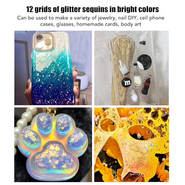 12 rutnät glitter set handgjorda DIY nagelkonst glitter set dekaler 3D nagelkonst dekorationer blå