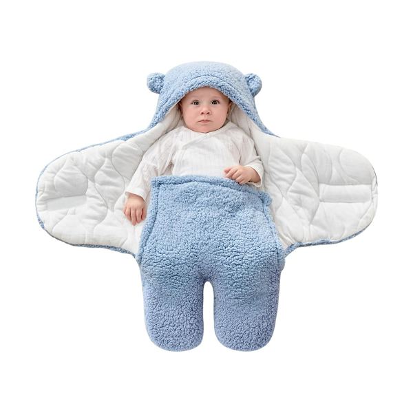 Babysvaddla sovsäck vinter nyfödd wrap filt babysovsäck vinterpåse mjuk varm swaddle filt för spädbarn baby (blå, 0-3 månader)
