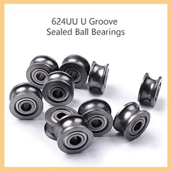 Djupt spårade kullager, U624ZZ4 20-pack metallförseglade kullager U-formade kabelstyrningar 4 x 13 x 7 mm