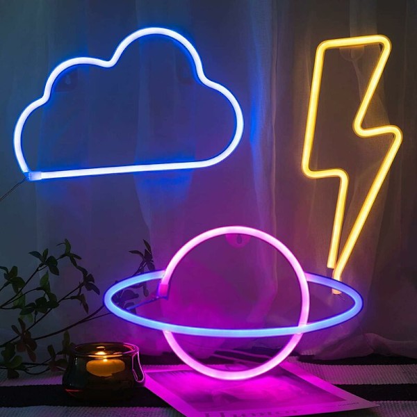 USB- eller Batteridrivna Neon Planet-lampor, Unik Design Akryl LED Spelrumsinredning, Väggdekor för Sovrum, Giftfritt Hållbart Material Inomhus