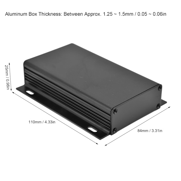 Elektrisk låda i aluminiumlegering, projektbox, delad kapsling, 25x84x110mm, matt svart plåt