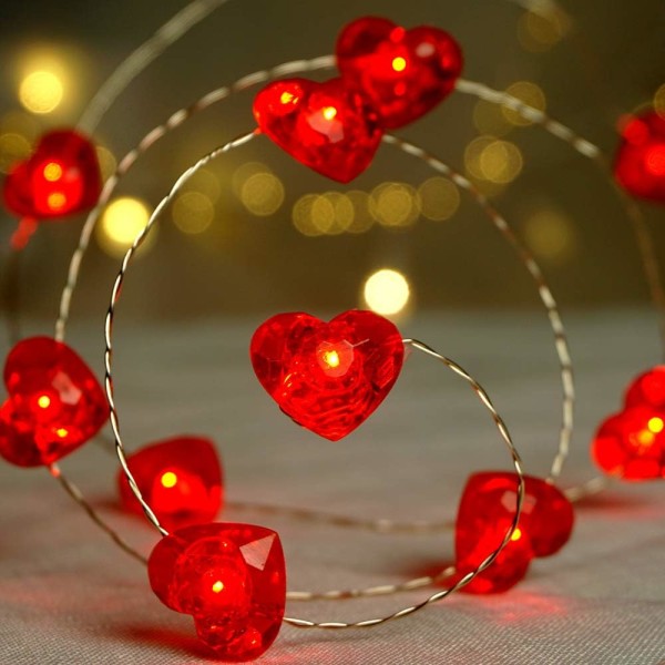 Fairy String Lights 10 ft 30 LED Röda Hjärtformade Blinkande Fairy Lights Batteridrivna för Barnrum Bröllop Inomhusfest Alla hjärtans dag