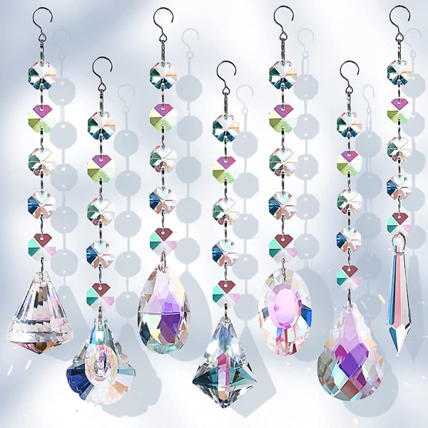 7 st hängande kristaller solfångare för fönster, ljuskronor, trädgård